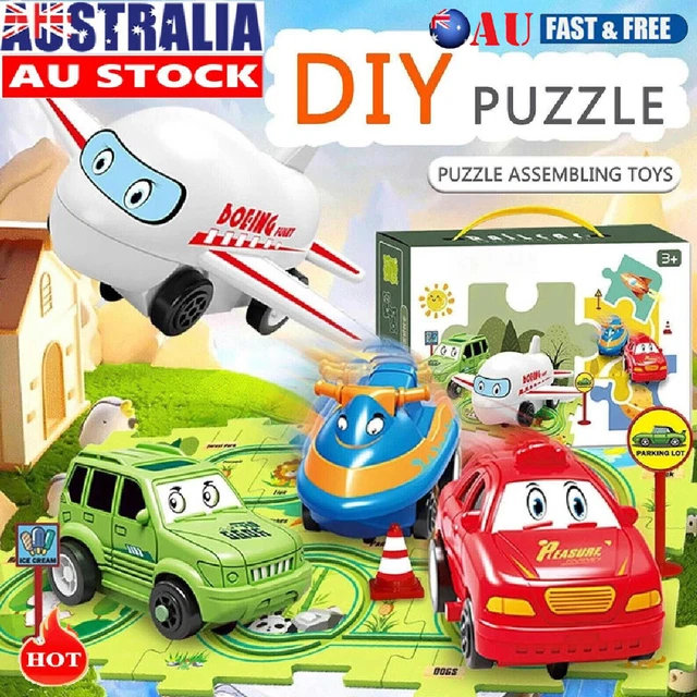 Children's Educational Puzzle Track Car Play Set DIY Assembling Electric Trolley