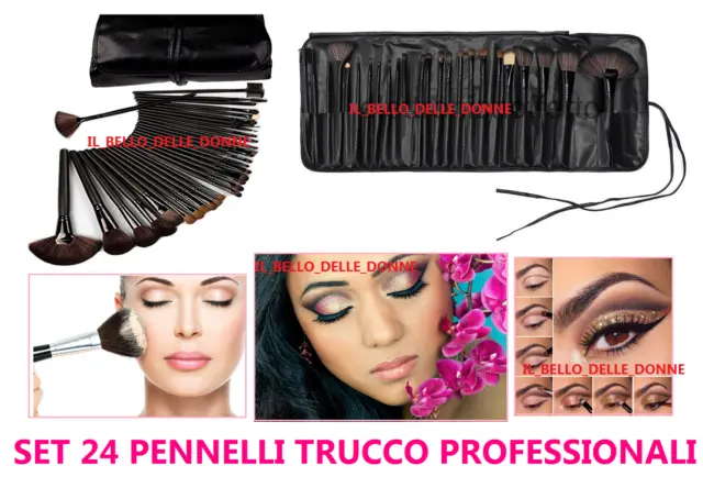 Set 24 Pennelli Professionali Make Up Trucco Sposa Visagista Estetica Da Borsa