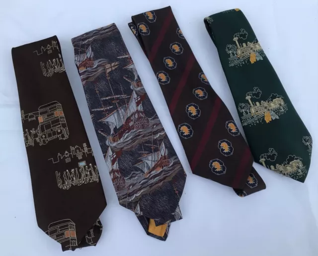 4 Retro TOOTAL 70s Kipper Tie Wide 1970s Ties, London bus, train, griffin, ship.