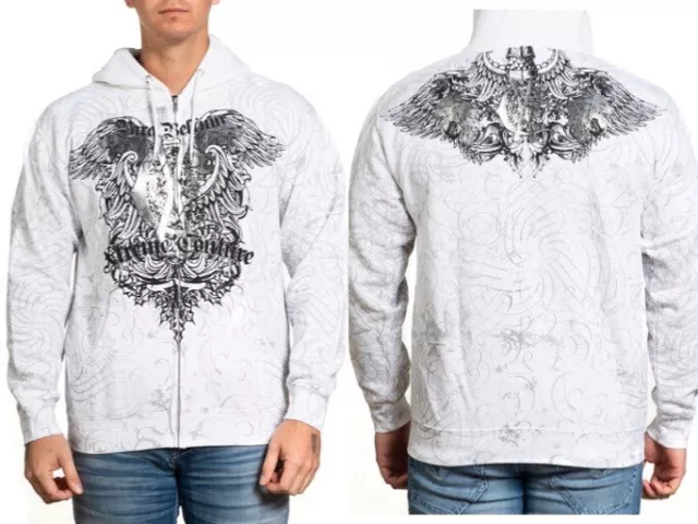 Xtreme Couture by Affliction Men's Zip Up Sweatshirt Hoodie Cast Iron Wings Bike