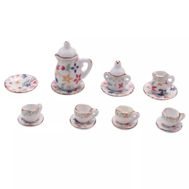 15 pezzi miniatura casa delle bambole stoviglie porcellana set da tè stoviglie tazza Tell3163