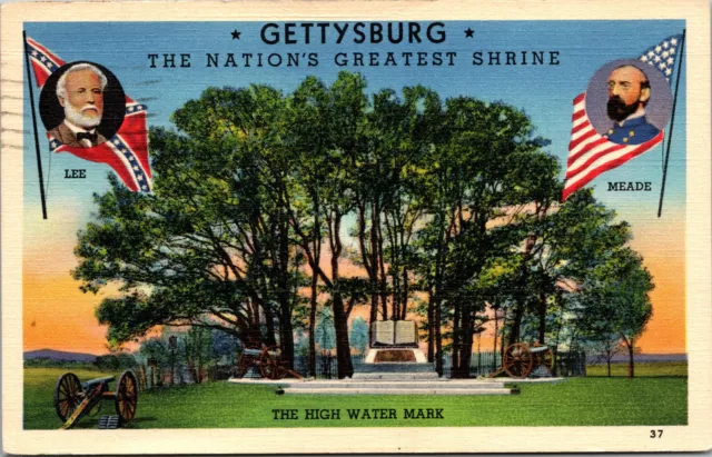 Vtg 1940's Gettysburg Nations Greatest Shrine Lee Meade Pennsylvania PA Postcard