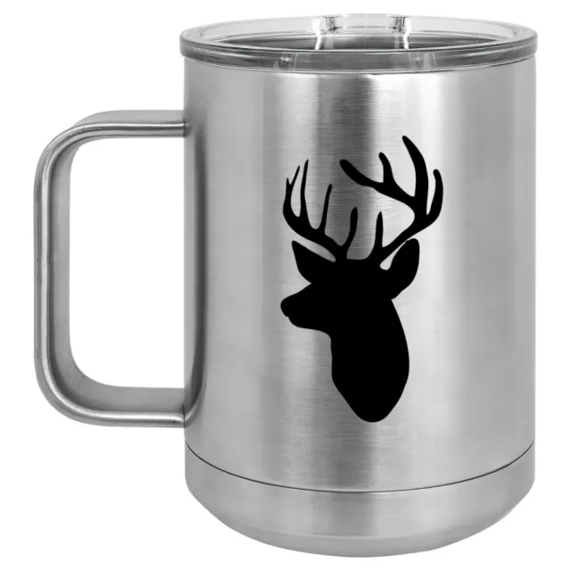 15oz Tumbler Coffee Mug Handle & Lid Travel Cup Insulated Deer Head With Antlers