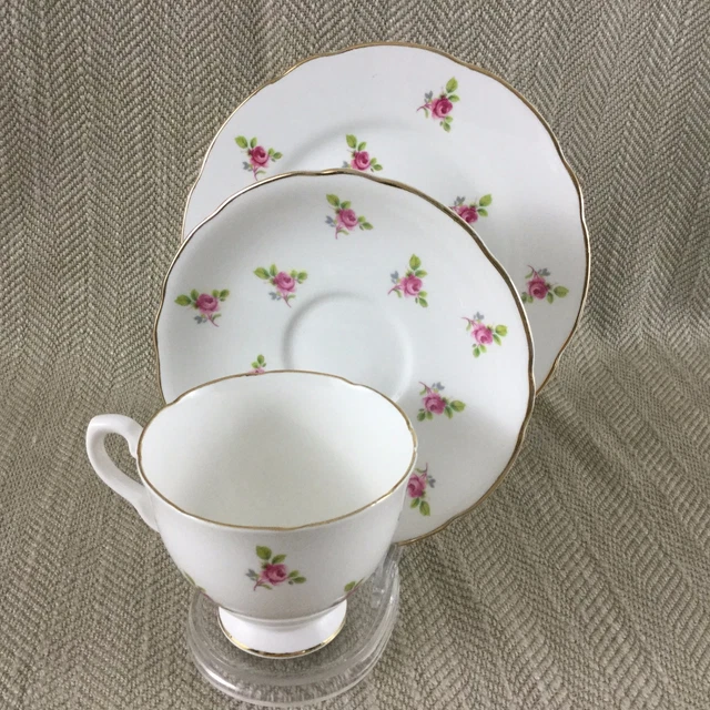Vintage Tazza da Tè e Piattino Trio Piccolo Rose Chintz Delicato Porcellana