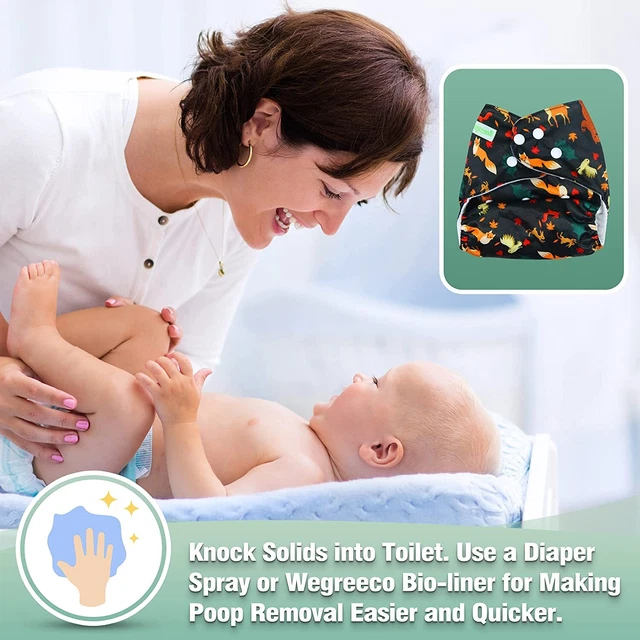 Washable Reusable Baby Cloth Pocket Diapers 6 Pack + 6 Bamboo Inserts, 1 Wet Bag 6