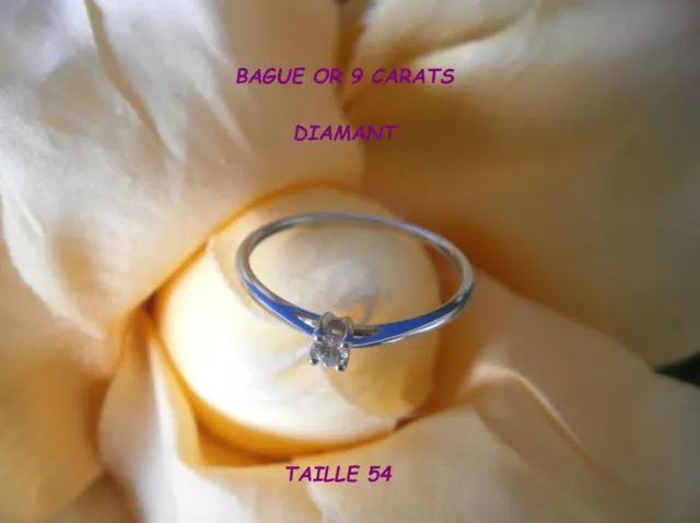 *** Bague Solitaire Or Blanc 9 Carats Diamant Neuf Taille 54 14 375/1000 ***