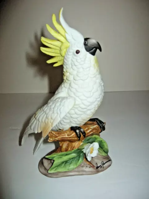 Vintage Japan Bird Figurine Dave Grossman Ceramic Sulfur Crested Cockatoo Signed