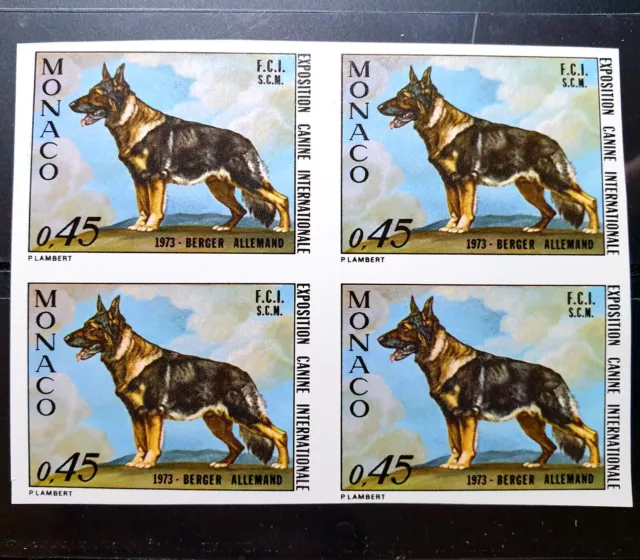 Monaco 1973 imperf - German Shepherd - MNH - Quartblock - YT €140.00