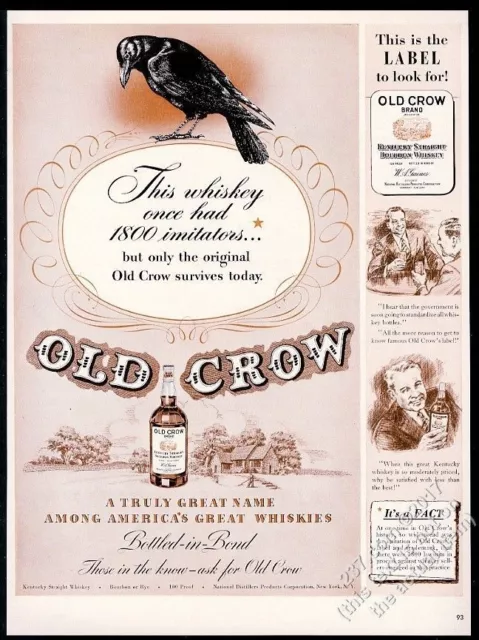 1947 Old Crow Bourbon whiskey black bird art 1800 Imitators vintage print ad