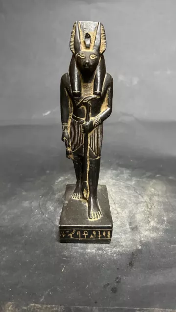 Unique Anubis statue Ancient Egyptian Antiques God Afterlife with Hieroglyphics