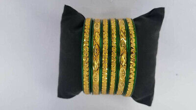 Ethnic Gold Tone Indian Bollywood Jewelry Green Bangles Bracelets Kada Set