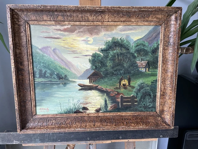 Tableau Ancien Vintage - Bougie Et Lumière - Peinture Décorative