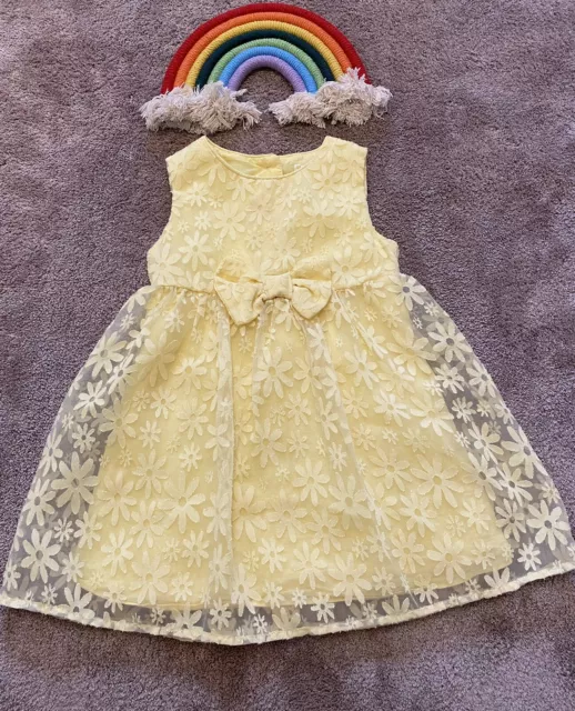 Baby Girl Occasion Party dress 18-24 months F&F yellow floral pattern bow L38