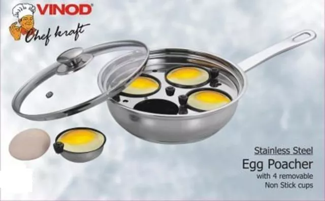 Vinod Induction Stainless Steel 4 Hole Egg Poacher / Frying Pan Sauce Pan Dia:18