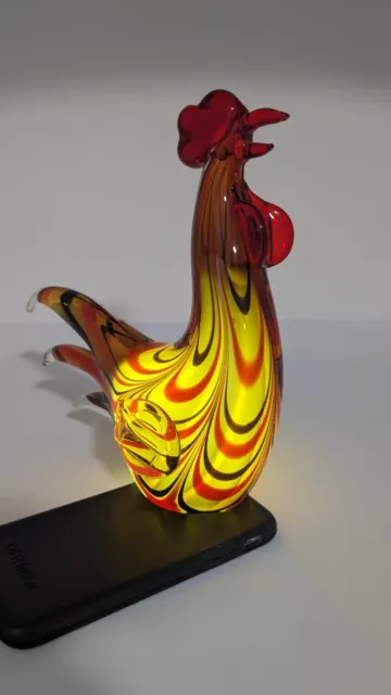 Murano Style Rooster Illuminated Blown Glass Figurine 8.5 Inches Tall