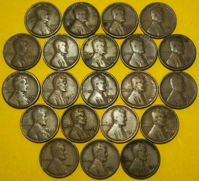 1920PDS 1921P 1923P 1924PS 1925PDS 1926PD 1927-1929PDS Lincoln Wheat Cents Set