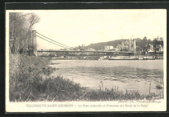 CPA Villeneuve-Saint-Georges, Le Pont suspendu et vue générale des Bords de la