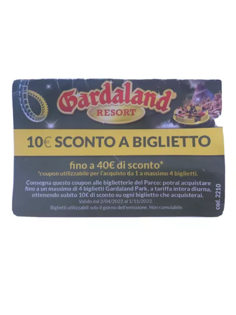 GARDALAND Buono Sconto 40 EURO -10 EURO A BIGLIETTO COUPON