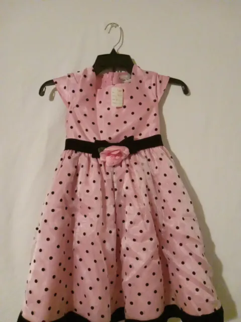 Rare Edition Toddler's Girl  Black Polka Dots Flutter Sleeves / Pink Bow Size 6