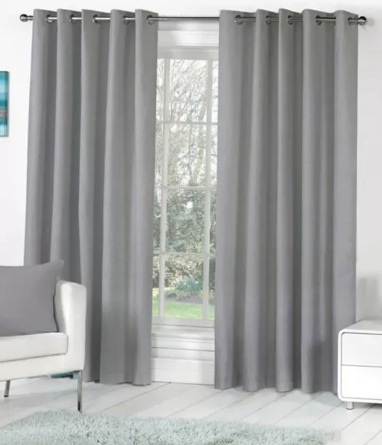 2 Piezas Real Gris Poliéster Ojal Puerta Ventana Cortinas Juego 5 7 2.7m