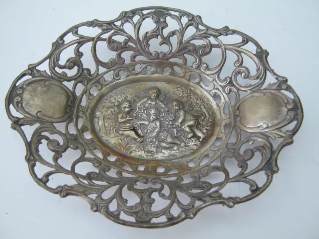 Antique Sweden Silver Basket / Pierced Dish With Cherub Detailing