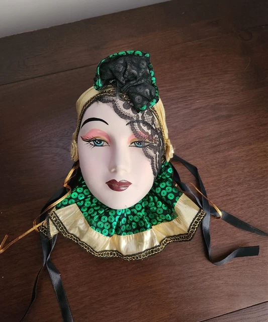 Maschera viso da appendere a parete in porcellana ceramica vintage