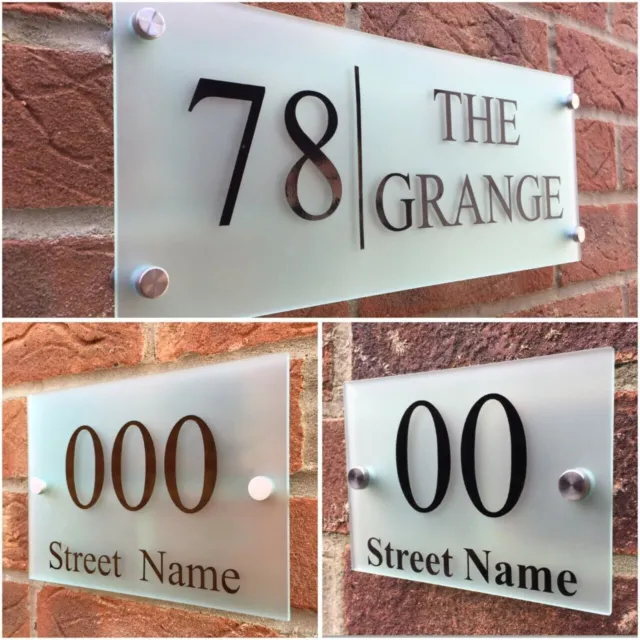 Modern House Sign Plaque Door Number Street Frosted Glass Effect Acrylic Name
