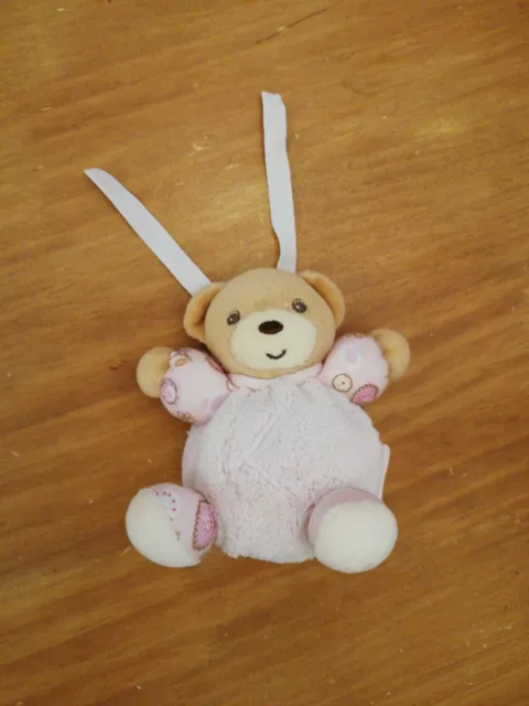 O/ Doudou Kaloo Ours Mini Boule Rose Fleurs Marron Beige cordon attache Tétine