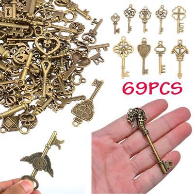 69 Pcs/set Antique Vintage Old Look Bronze Skeleton Keys Fancy Heart Bow Pendant