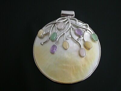 Gorgeous Signed SK Sterling Silver Mother of Pearl Gemstone Pendant    #2716