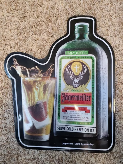 Jagermeister Bottle Shaped Tin Metal Bar Wall Sign 15" tall 12" wide