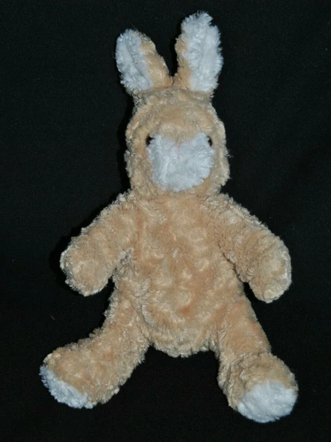 Peluche Doudou Lapin Beige Blanc AJENA Nounours Long Poil Doux  35 Cm TTBE