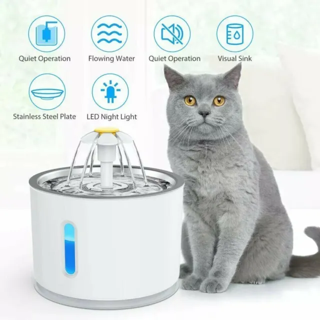 2.4L LED USB Automatic Electric Pet Water Fountain Dog/Cat Drinking Dispenser UK