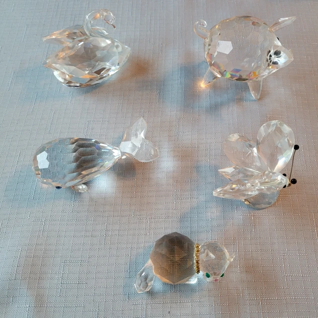 SWAROVSKI ~ Lot of 5 Figurines ~ Whale/Moby Dick, Swan, Piggie, Butterfly, Cat