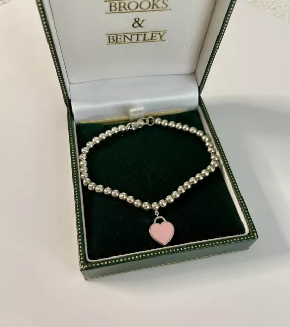 Genuine Tiffany & Co Heart Enamel Pink Charm Sterling Silver bracelet