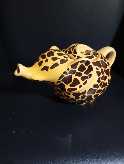 Théière Céramique L'éléphant Vintage Avec Déco Girafe - Multicouleur, Brillante, Superbe état
