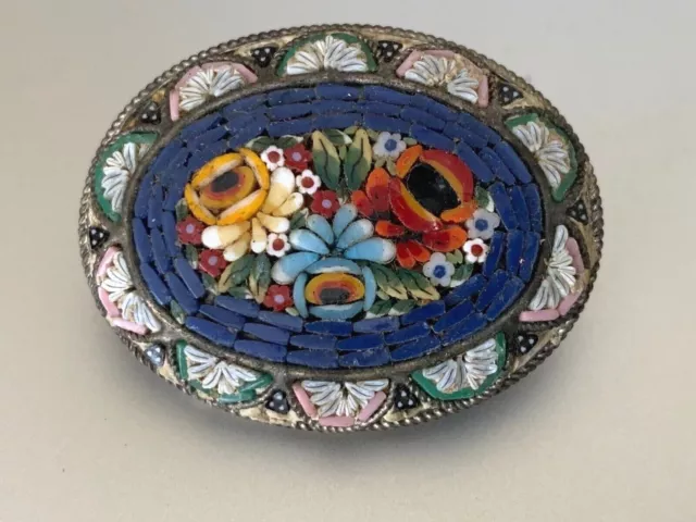 Gorgeous Vintage Italian Creator Brooch Micro Mosaic -Floral design 3.5cm by 3cm