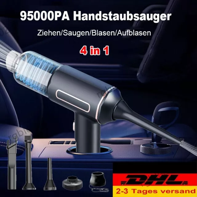 95000Pa Kabelloser Mini Handstaubsauger Auto Staubsauger Nass &Trocken Akku 120W