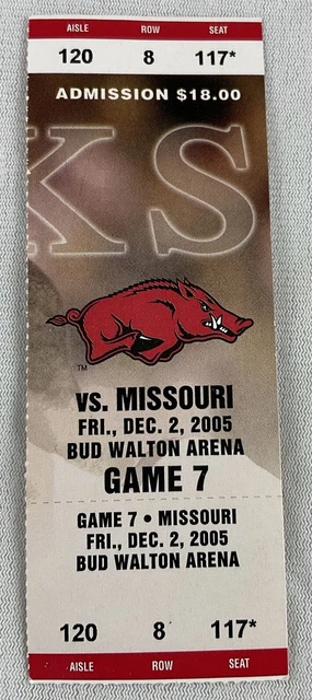 2005 12/02 Missouri at Arkansas Basketball FULL Ticket-Thomas Gardner