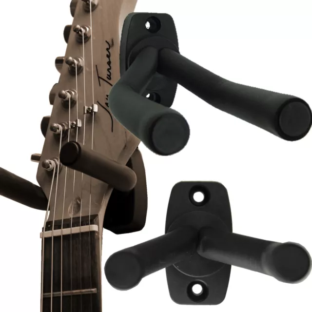 GUITAR HANGER - WALL DISPLAY Adjustable width Acoustics Electrics Bass Black NEW