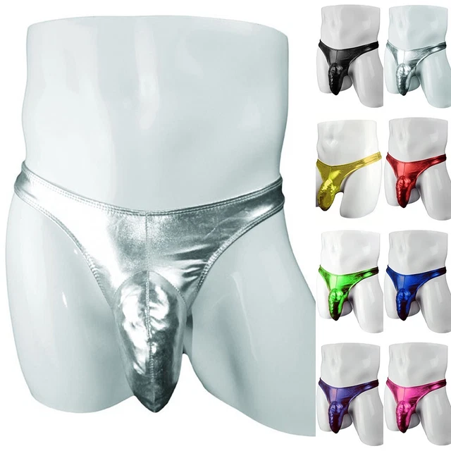 Hommes Renflement Pochette Slip Effet Mouillé Simili Cuir T-Back String Sous