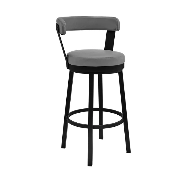 Armen Living Kobe 26" Counter Height Swivel Bar Stool in Black Finish and Gray F