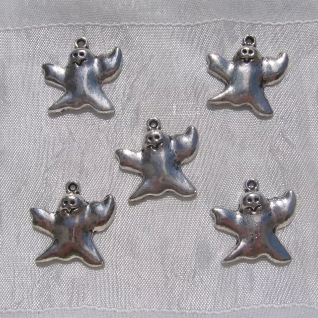 Lot De 3 Breloques Pendentifs Fantome Ghost "Halloween" Metal Argente *B123