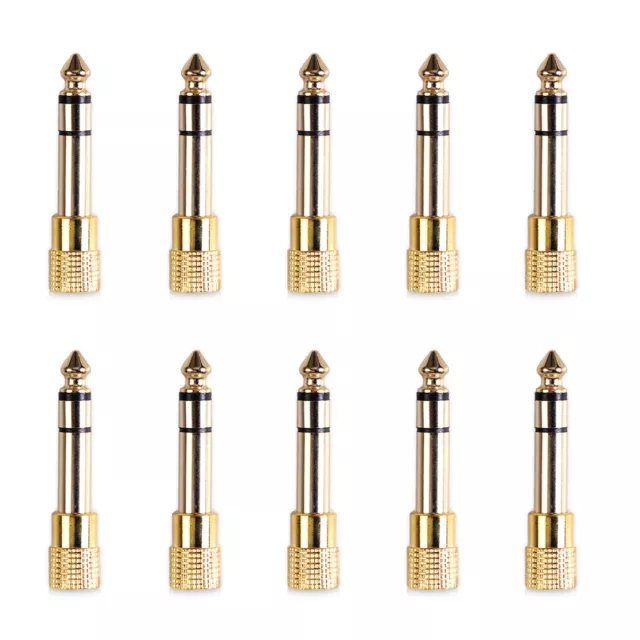 10pcs Adapter Gold Plug Audio Jack TRS 1/4" 6.35mm Male to RCA 1/8" 3.5mm Female