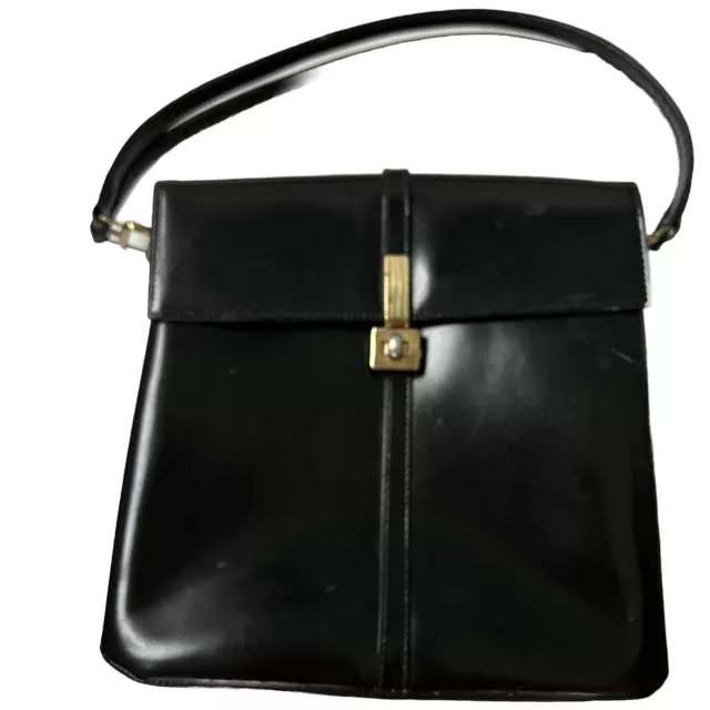 Vintage Bag Womens Leather Clutch Top Handle Handbag Black Elegant DOFAN FRANCE