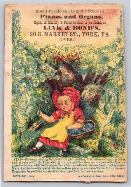 Link & Bond's Pianos and Organs York, PA Victorian Trade Card - Puzzle