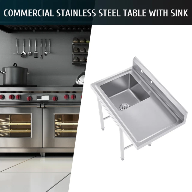 STAINLESS STEEL KITCHEN Sink with Drainboard Commercial Utility Sink