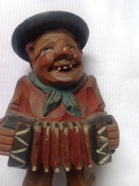 Vintage German Hand Carved Painted Wooden Accordion Player Musician Figure