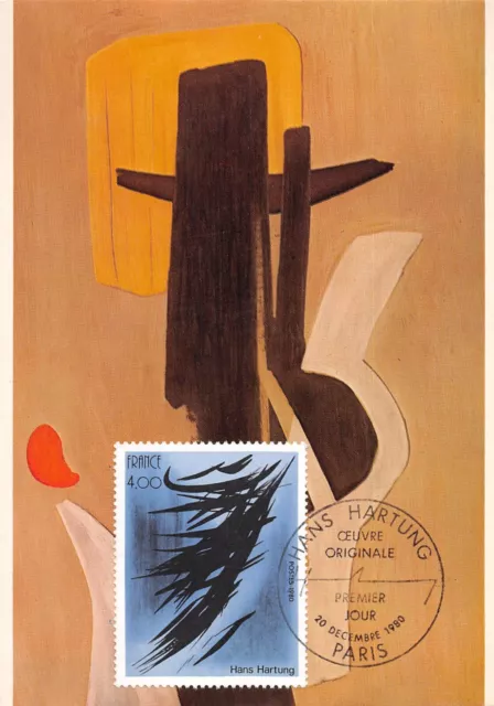 Scheda Massimo FDC Francia Hans Hartung 1980 Paris