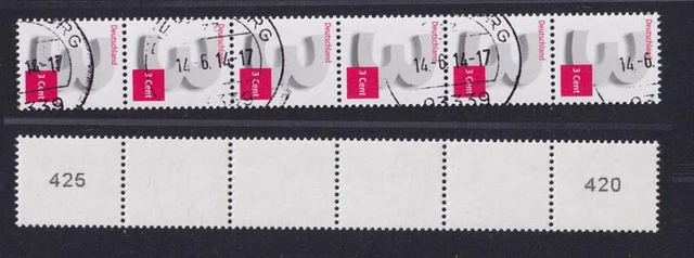 Bund 2964 3-Cent Ergänzungswert RM 6er Streifen ug-g fette Nummer gestempelt /1